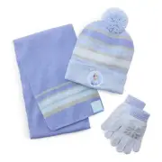 Disney Frozen Elsa Beanie Hat Girl Toboggan Gloves Scarf Mitten Set Pom 3 Piece