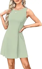 [Generic] Summer Dresses for Women 2025 Sleeveless Boat Neck Mini Dress Stretchy Comfy A Line Party Dresses