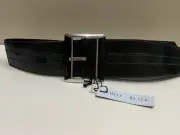 White House Black Market Belt Womens Sz M Black Leather Elastic Stretch Buckle