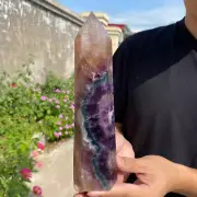 2.6lb Natural Fluorite Obelisk Quartz Crystal Wand Tower Point Healing