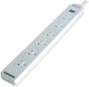 Sansai 6 Way Power Board Outlets/Socket w/Overload Protection/1m Cord/Lead