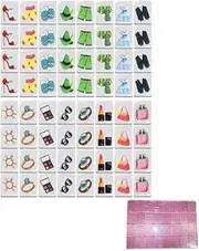 Game Blocks Mahjong Sets, 64 Tiles 36mm Clothing Pattern Mahjong, Family Blocks Games Party Tiles Mahjong Set