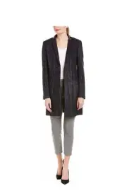 NWT! Elie Tahari Pam Leather-Trim Wool-Blend Coat size L