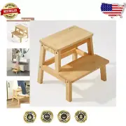 Versatile 2-Step Wooden Stool with Rounded Corners for Toddler and Elder Safety