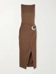 [STAUD] STAUD - Talia Buckled Ruched Jersey Midi Dress - Brown - x small x small Brown