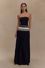 Solaris Strapless Contrast Knit Maxi Dress - Black/White