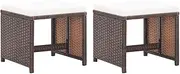 Outdoor Chair, Garden Stools 2 pcs with Cushions Poly Rattan Brown