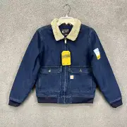 Carhartt Jacket Womens Small 4-6 Relaxed Fit Denim Sherpa Lined Jean Heavy Duty