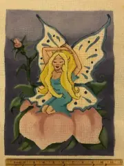 Hand-Painted Needlepoint Canvas Fairy Flowers Blue Green Pink