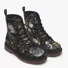Gothic Combat Alice in Wonderland Vegan Leather Boots Black & Gold White Rabbit
