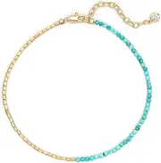 [OSIANA] Gemstone Anklet for Women, 14K Gold Plated Half Chain Half Beads Design Natural Stone Boho Handmade Summer Jewelry