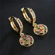 Tree Of Life Drop Earrings Colorful Crystal Charms Gold Color Women Ear Jewelry