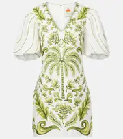 [Farm Rio] Farm Rio Milani Off-White printed linen minidress AU 6 white