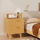 Fluted Nightstand with Storage, Mid Century Modern Nightstand, Wooden Side Table