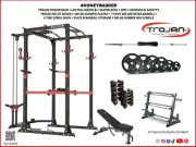 Power Rack Lat Pull FID Bench Barbell 100 Kg Oly Plates 3 Tier D/Bell Rack + 365