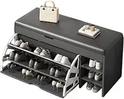 Shoe Changing Bench with PU Cushion Shoe Bench,Entrance Shoe Rack Bench Wooden Frame Dump Storage Design,Flip Storage Suitable for Entrance Corridor Bedroom Living Room(Black,100x30x51cm)