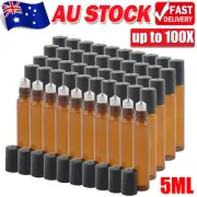5-100PCs Roller Rollerball Perfume Essential Oil Roll On Ball Amber Glass Bottle