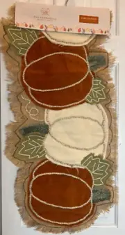 RACHEL ASHWELL TABLE RUNNER (1) JUTE PUMPKINS ORANGE CREAM GREEN 14 X 36 NWT