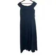 R&M Richards Cape Jumpsuit Womens Size 12 Navy Blue Boat Neck Short Sleeve
