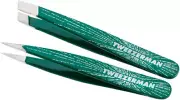 Tweezerman Emerald Shimmer Micro Mini Slant & Point Tweezer Set - Eyebrow Twe...