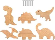 Animal Dresser Knobs, Decorative Kids Drawer Pulls, Cute Wooden Drawer Knobs, Simple Setup, Long Lasting, 6pcs for Closet, Wardrobe
