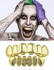 14K GP Gold Metal Halloween Joker Costume Mouth Teeth Grillz Set with Molds