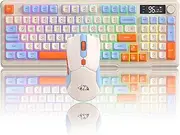 ZIYOU LANG T96 Wireless Gaming Keyboard and Mouse Combo, Dual Bluetooth//2.4G RGB Backlit Mechanical Feeling Keyboard with Smart Display & Knob, 4000 DPI Gaming Mouse for PC Laptop Mac Wins-Blueberry