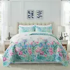 Quilt Bedspread Sets- Dreamy Flowers Reversible Coverlet Set,Queen Size