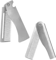 Healeved 2pcs Portable Folding Beard and Mustache Styling Comb Durable Stainless Steel Pocket Comb for Men Hair Grooming for Travel and Outdoor Use