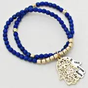 Double Bracelet w/ Bead Inspirational Hamsa Stretch Bracelet