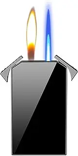 Dual Flame Square Shape Torch Lighter, Switchable Torch Jet & Soft Flame Lighter, Refillable Butane Men Cool Pipe Lighters (Butane Free)