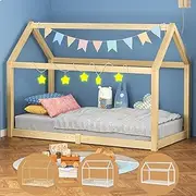 ALFORDSON Wooden Timber House Frame Single Mattress Base Platform, Kids Bed Frame w/o Guard Rail, Rocco Oak Bedroom Furniture, Solid Pine Wood Bed Base Foundation Children's Beds