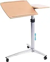 Laptop Desk with Tiltable Desktop, Height Adjustable Standing Table, Overbed Table Large, Sofa Table with Removable Casters, Manual Adjustment(Wood Color)