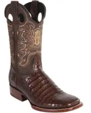 WILD WEST BROWN GENUINE CROCODILE BELLY COWBOY BOOT RANCH-WIDE SQUARE-TOE (D)