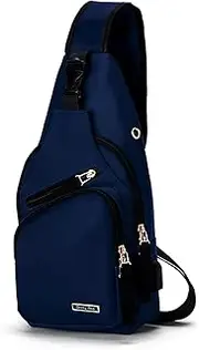 [Seoky Rop] Men Women Sling Backpack Nylon Water Resistant Shoulder Chest Crossbody Sling Bag with USB Charging Port