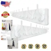 Compact Wall Mounted Coat Rack - 10 Hooks, Rustic White Design, 2 Packs Included