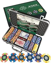 Bullets Playing Cards - Poker case Richie Deluxe Poker Set with 300 Ceramic Poker Chips with Printed Values, Poker Instructions, plaques, Dealer Button and Bullets Plastic Poker Cards, Bunt