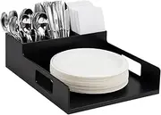 Mind Reader Anchor Collection, Utensil, Napkin and Plate Serving Tray, Breakroom, Countertop Organizer, Plastic, Black
