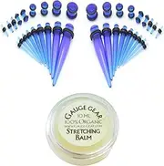[Zaya Body Jewelry] 36pc Ear Stretching Starter Kit Blue Gauges 14g-00g Plus Instructions Gauge Gear Lube