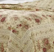 CLASSIC COTTAGE CHIC SHABBY PINK RED GREEN BLUE YELLOW ROSE LEAF SOFT QUILT SET