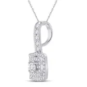 14k White Gold Round Diamond Square Pendant 1/3 Cttw