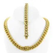 12mm Miami Cuban Link Bracelet 8'' 18k Gold Plated Stainless Steel Chain 30''