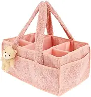 Baby Diaper Caddy with Removable Dividers, Portable Diaper Caddy Organizer, Practical Diaper Organizer, Multifunctional Baby Storage Basket for Changing Table (Pink)
