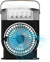 Desk Fan, Portable Misting Fan for Bedroom, 4 in 1 Desk Spray Mist Fan with 600ML Water Tank, Rechargeable Personal Cooling Mister Fan, 3 Speeds, Table Fan with 7 Color Nightlights, for Home Travel