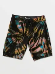 Volcom Boy's 25/10 Mod Distraction Board Shorts Black Blue Tie Dye