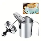 Stainless Steel Manual Milk Frother Double Mesh Coffee Foamer Lattes