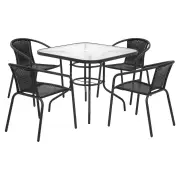 Outdoor Dining Set 5 Piece Steel Stackable Chairs Table Patio Furniture