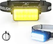 LARYEECHA Rechargeable LED Headlamp,Hard Hat Headlight,1200 Lumen Ultra-Light Bright Waterproof Head Lamp Lightweight White/Yellow Flashlight for Camping,Hiking,Running,Repairing,Fishing,Camping Gear