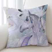 Winter Solstice Dazzling Native American White Horse Cushion Cover