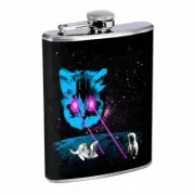 Laser Space Cat Em1 Flask 8oz Stainless Steel Hip Drinking Whiskey